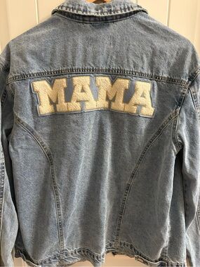 Denim 'MAMA' Patch Jean Jacket - Light Blue